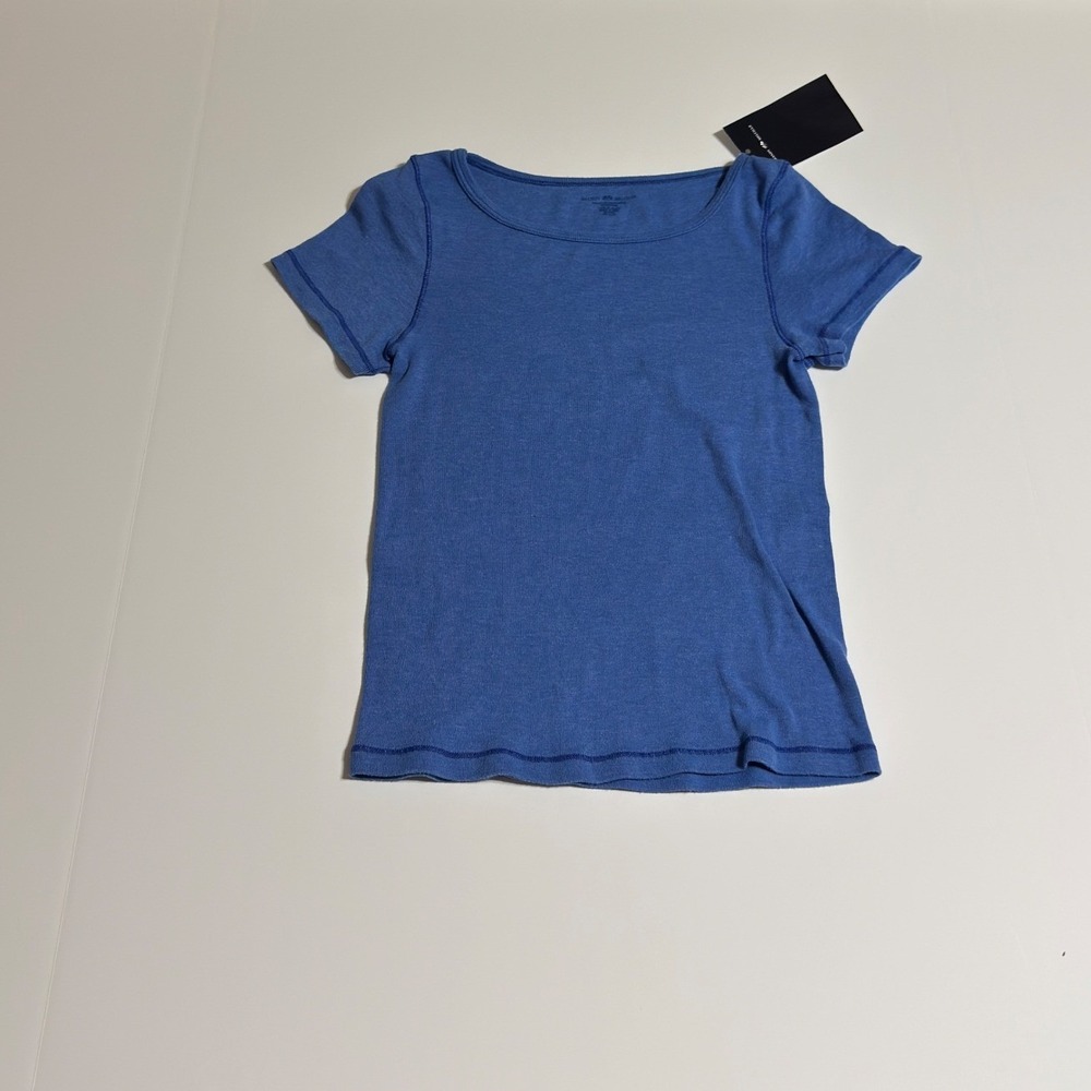 Brandy Melville Blue Short Sleeve Scoop Neck Ribbed Top MD159-8025SD4500F00VIN